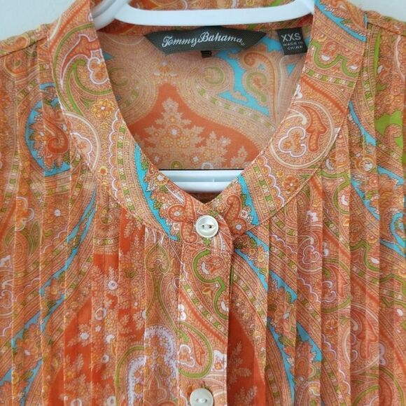 Tommy Bahama, Orange Paisley-Print Pleated Shirt - Picture 5 of 7